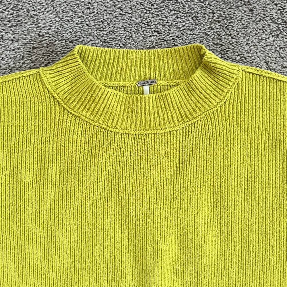 Free People Easy Street Cropped Pullover In Chartreuse - Picture 2 of 6